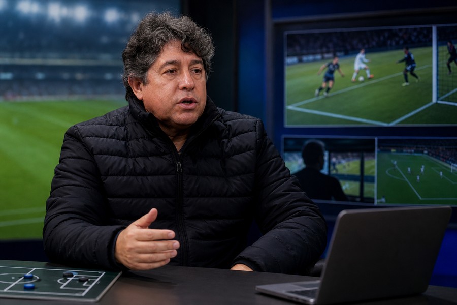 Carlos Carreiras em bancada de analise esportiva usado como capa sobre polêmica de arbitragem