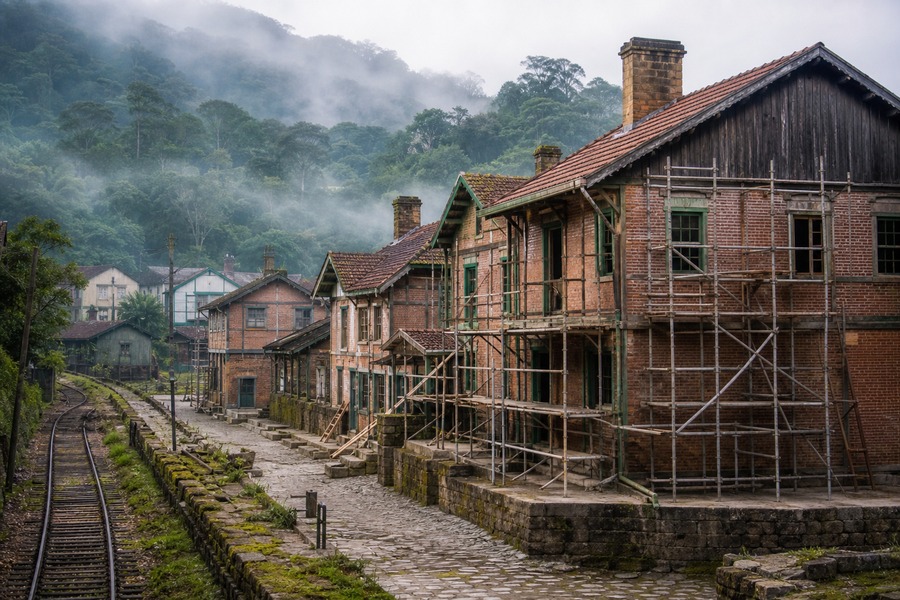 Casas históricas de Paranapiacaba em processo de restauração, usadas como capa da matéria sobre recursos do PAC